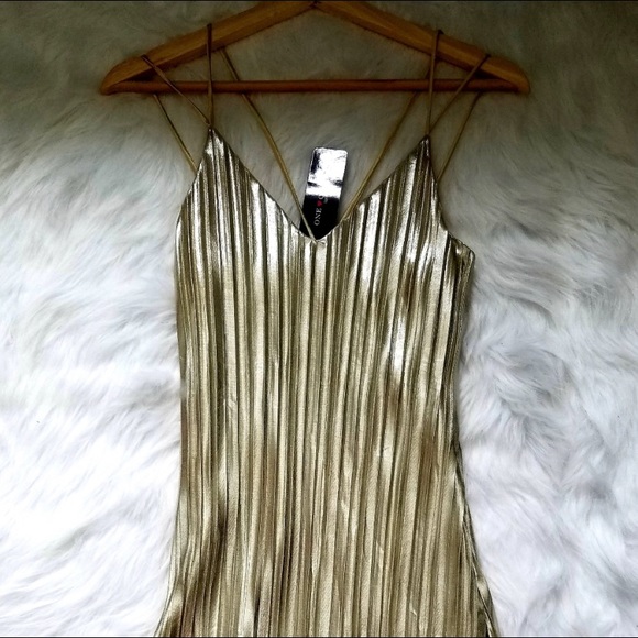 Gold Pleated Dress - Picture 1 of 3